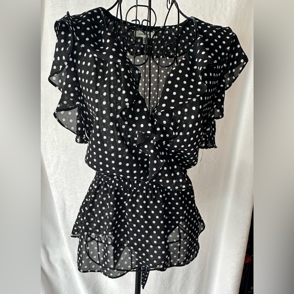 Max Studio Top, size M, Black & White Polka Dot
